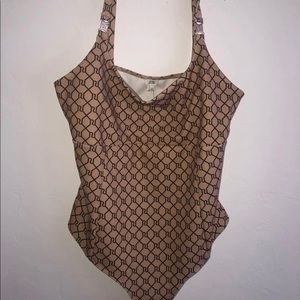 River Island Gold Monogram Print Bodysuit